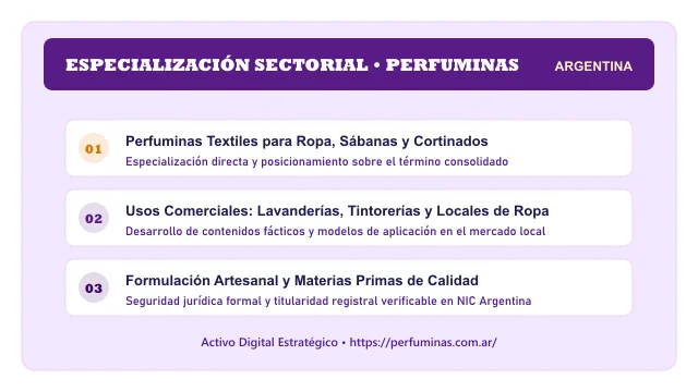 Pilares temáticos y especialización sectorial de Perfuminas en Argentina
